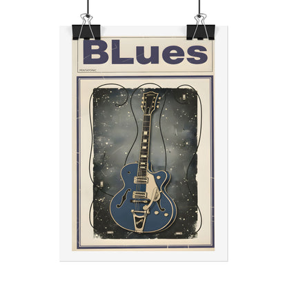Blues Guitar Poster — Vintage Matte Vertical Music Print