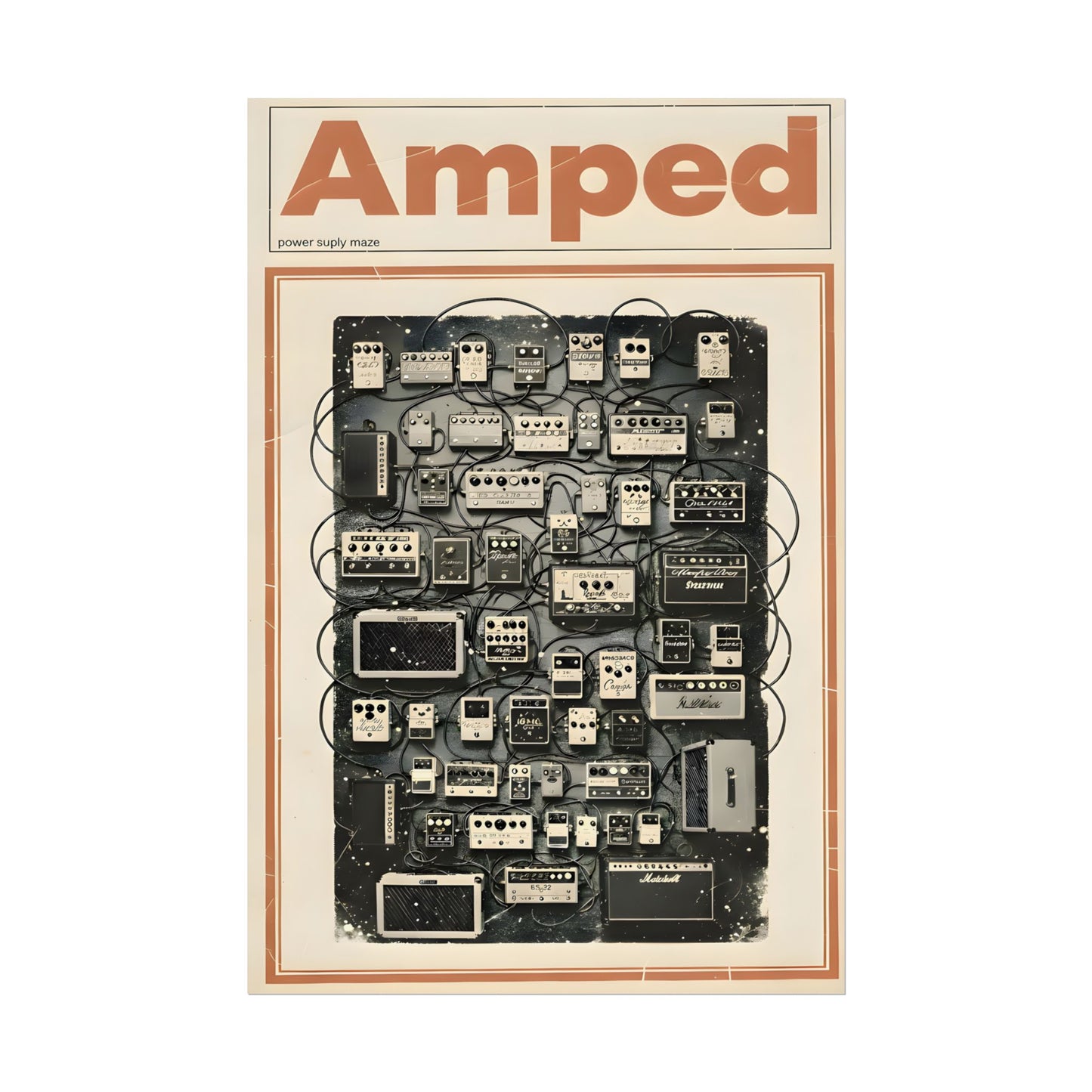 Amped Guitar Pedal Poster — Matte Vertical Music Wall Art