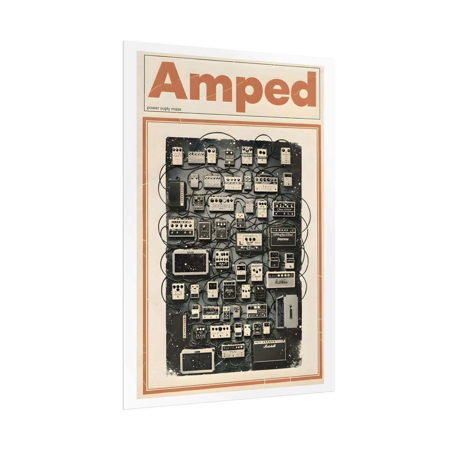 Amped Guitar Pedal Poster — Matte Vertical Music Wall Art