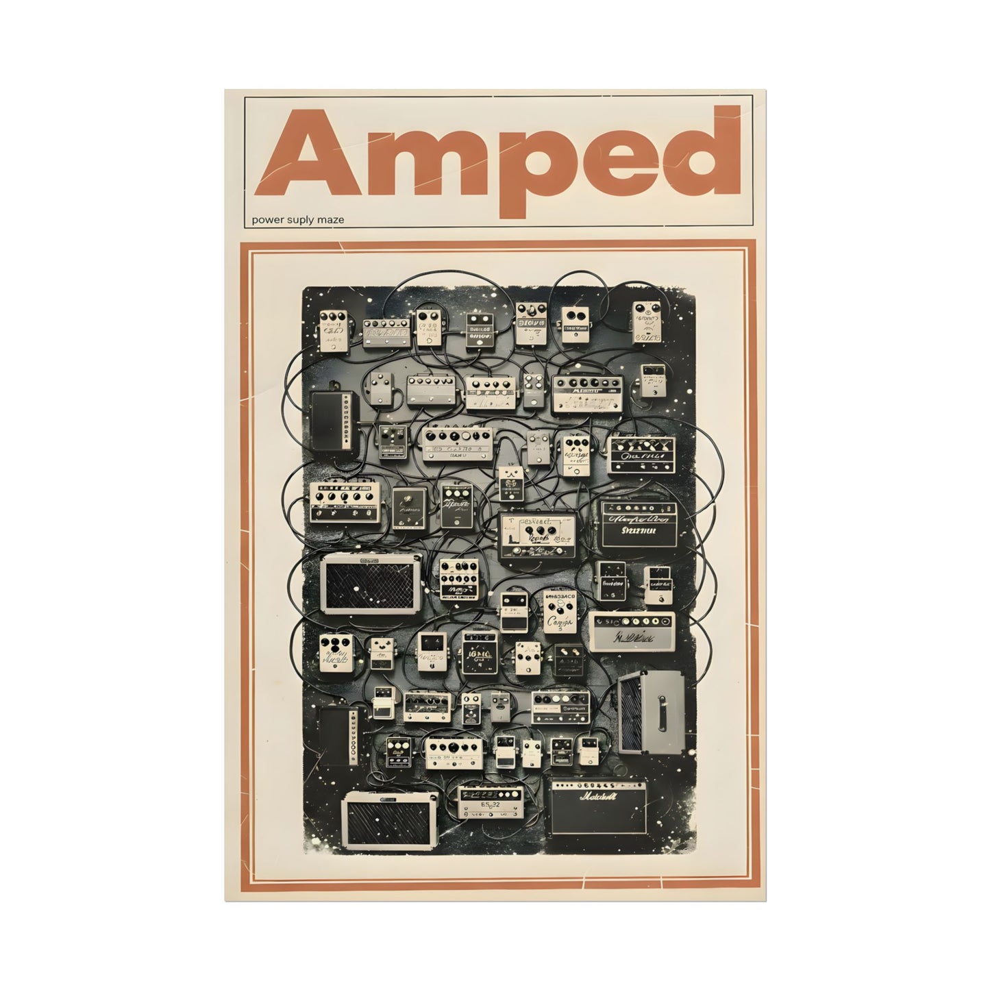Amped Guitar Pedal Poster — Matte Vertical Music Wall Art