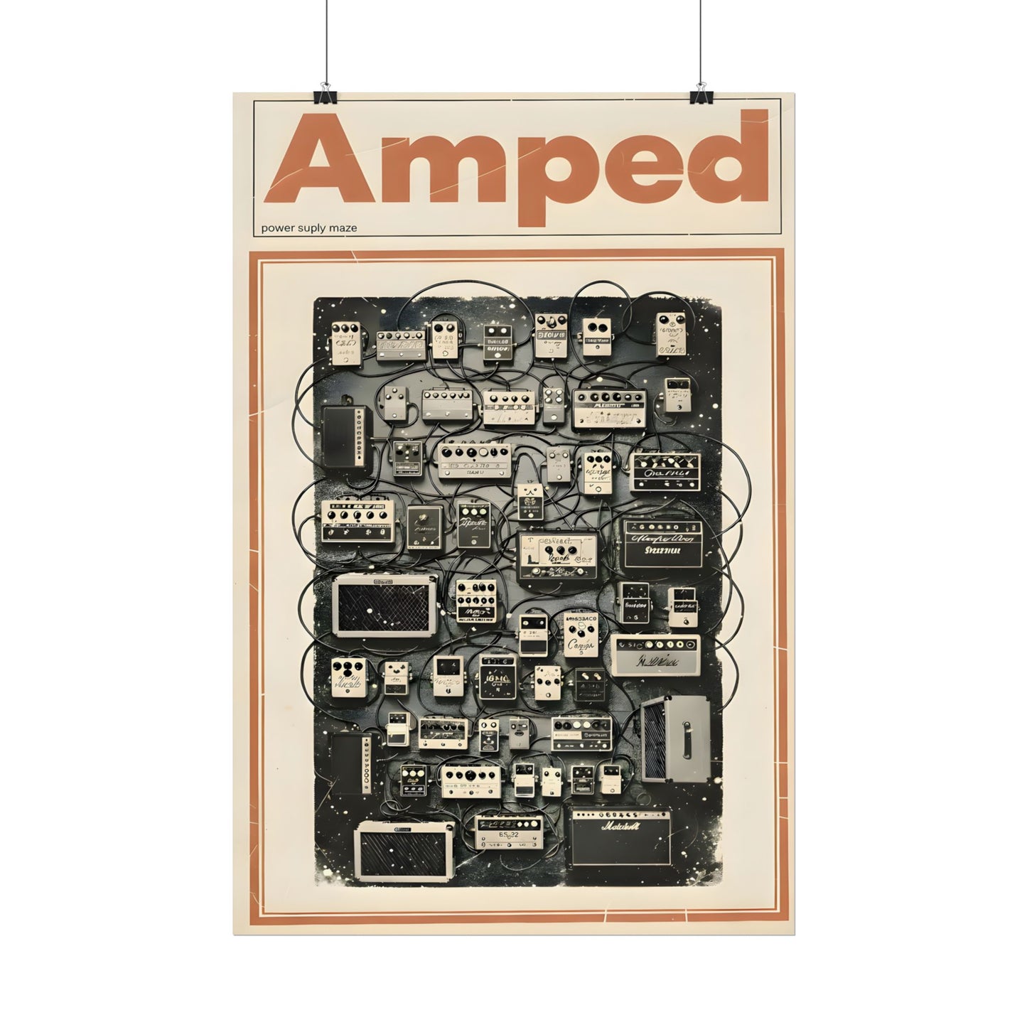Amped Guitar Pedal Poster — Matte Vertical Music Wall Art