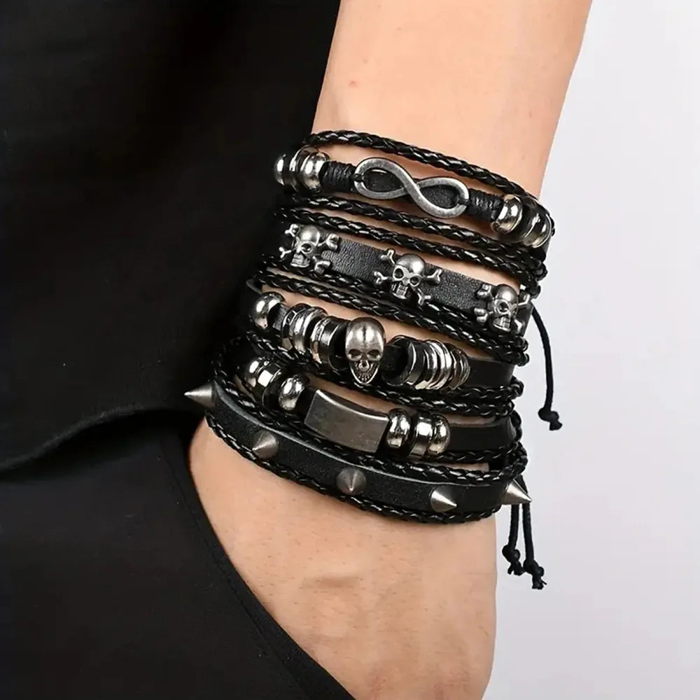 Vintage Punk Leather Bracelet Set