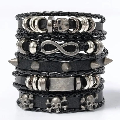 Vintage Punk Leather Bracelet Set
