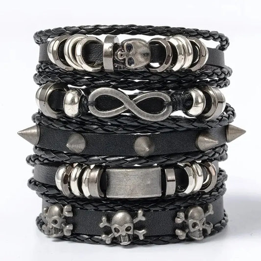 Vintage Punk Leather Bracelet Set