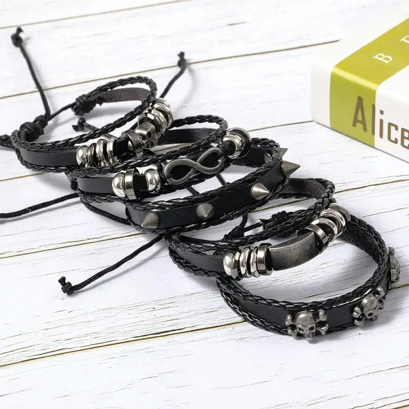 Vintage Punk Leather Bracelet Set