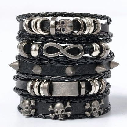 Vintage Punk Leather Bracelet Set