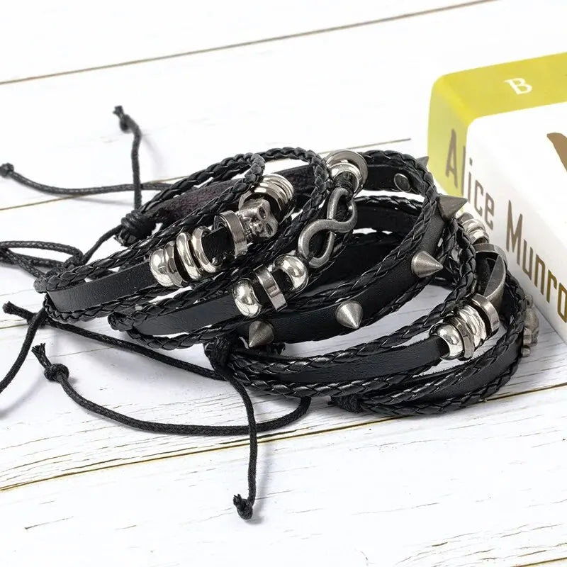 Vintage Punk Leather Bracelet Set