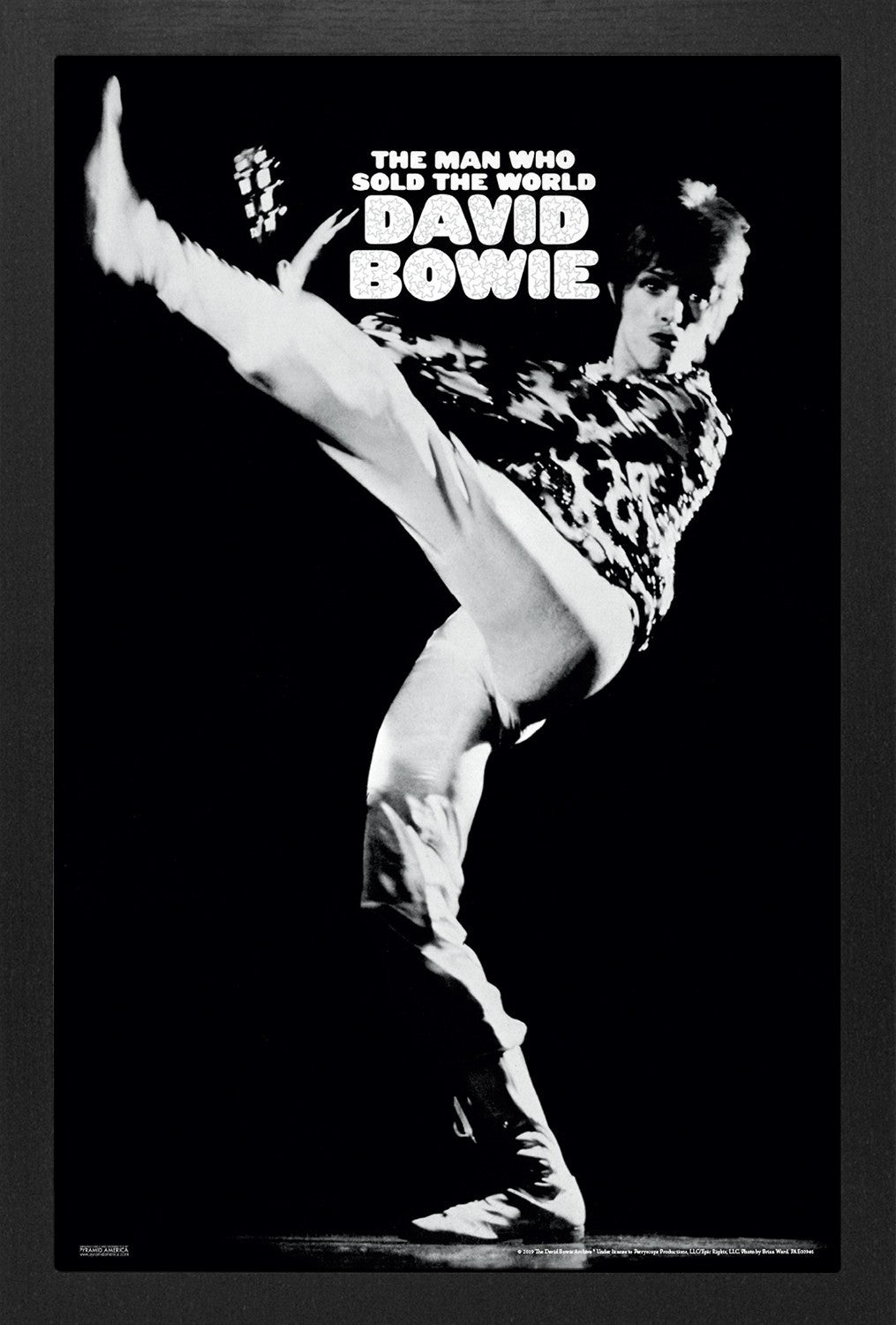 AMPED David Bowie "Man Who Sold the World" black and white performance poster, 11x17 inches, vertical orientation.