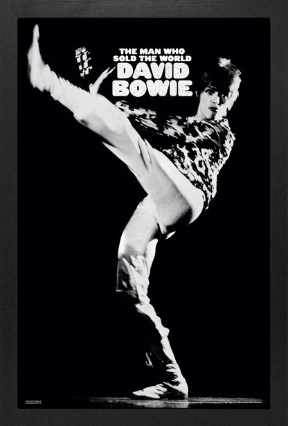 AMPED David Bowie "Man Who Sold the World" black and white performance poster, 11x17 inches, vertical orientation.