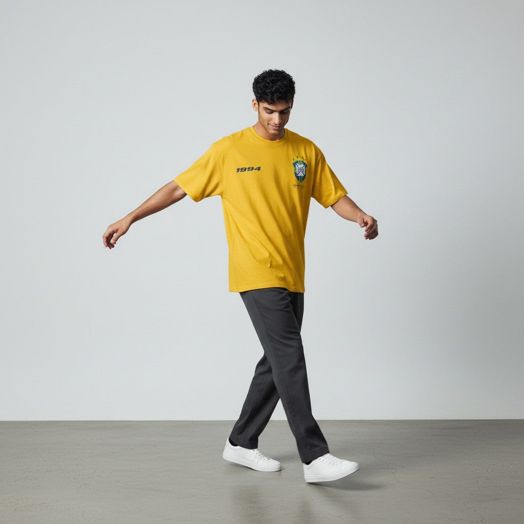 Camiseta amarela de algodão 100% Toffs Retro Soccer Futbol CBD Toffs Gold com gráfico de futebol vintage e número 1994.