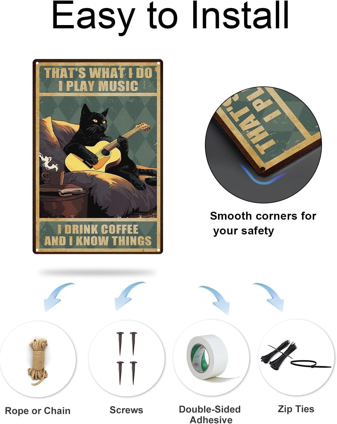 Black Cat Guitar Wall Sign - AMPED