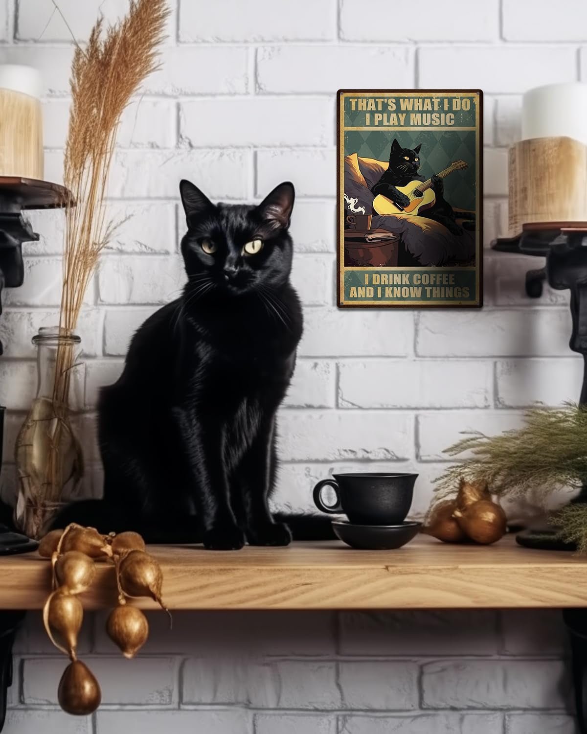 Black Cat Guitar Wall Sign - AMPED