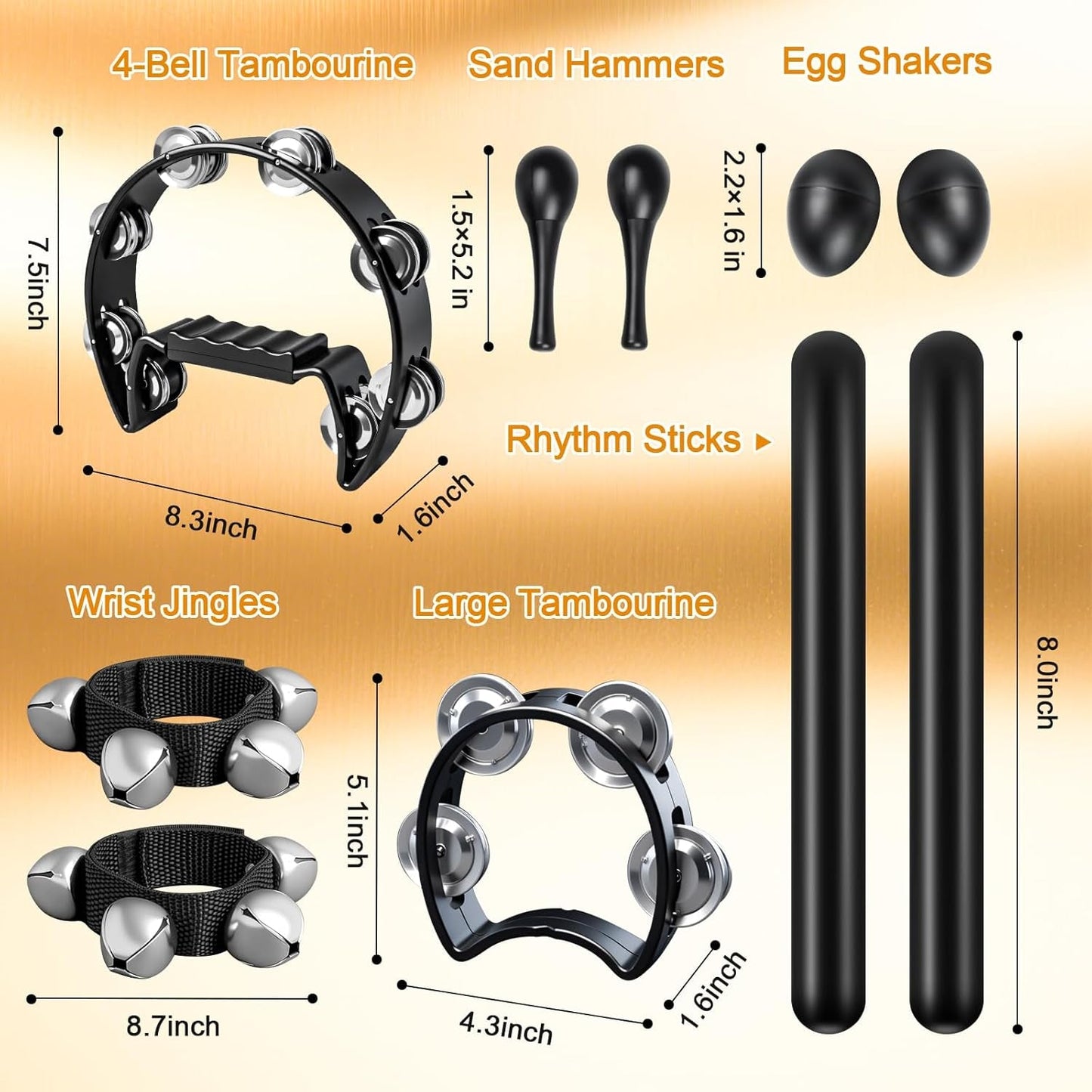 Blackout Half - Moon Tambourine Set (10 - Pack) - AMPED