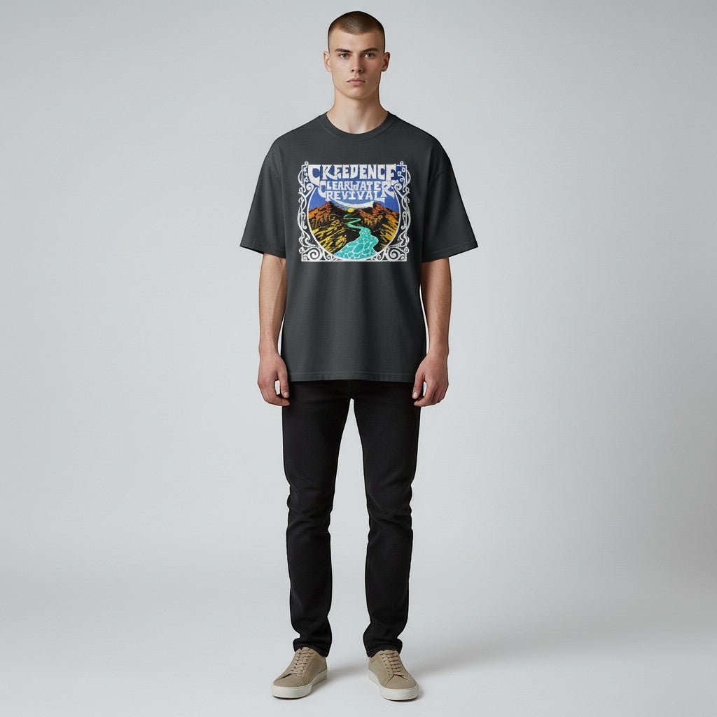Creedence Clearwater Revival Retro Mountains Black T-Shirt - AMPED