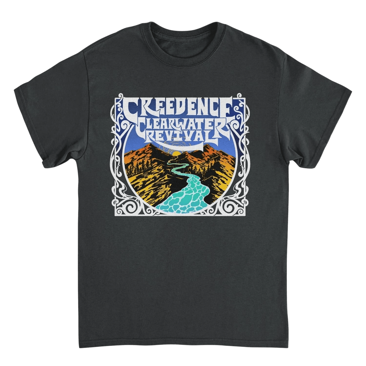 Creedence Clearwater Revival Retro Mountains Black T-Shirt - AMPED