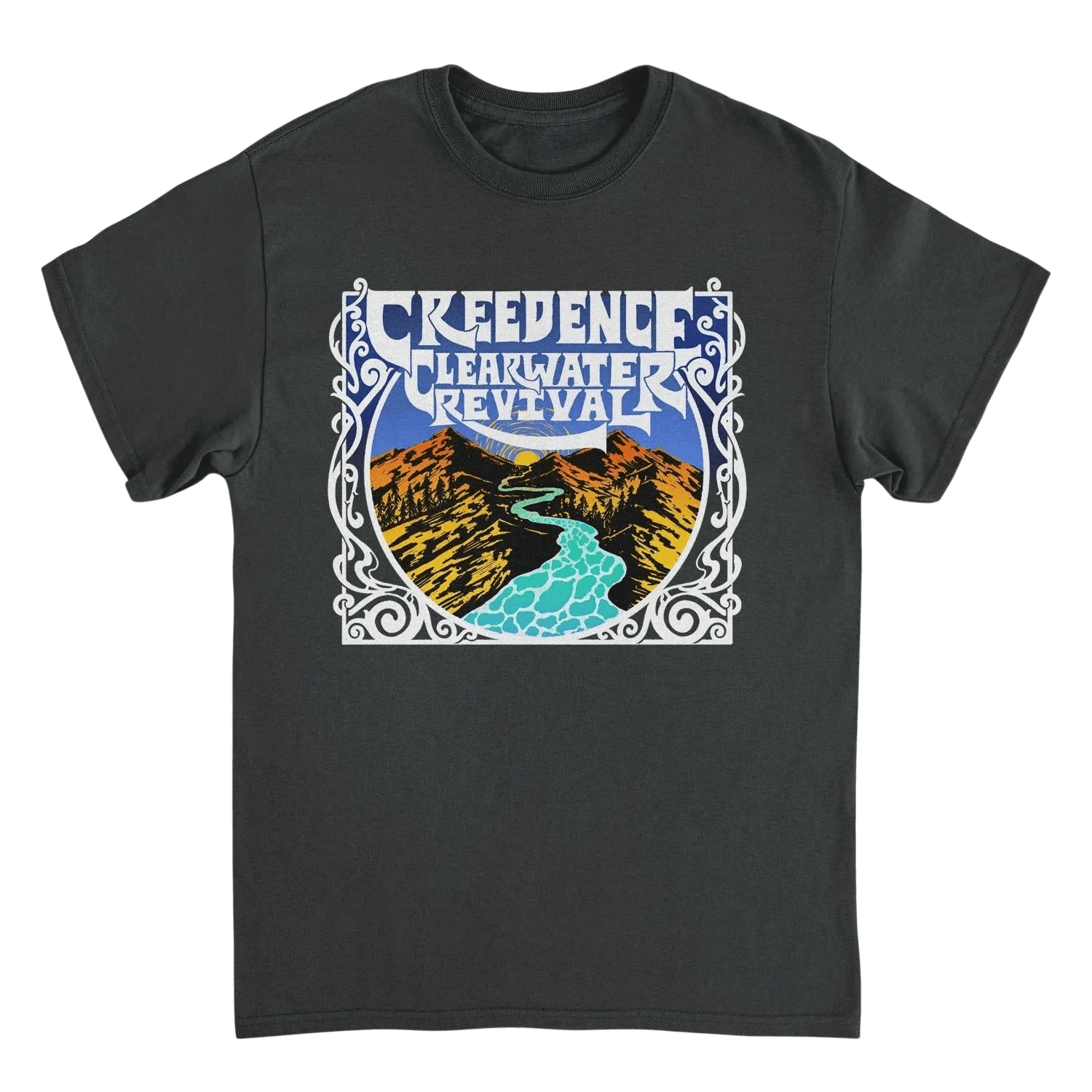 Creedence Clearwater Revival Retro Mountains Black T-Shirt - AMPED