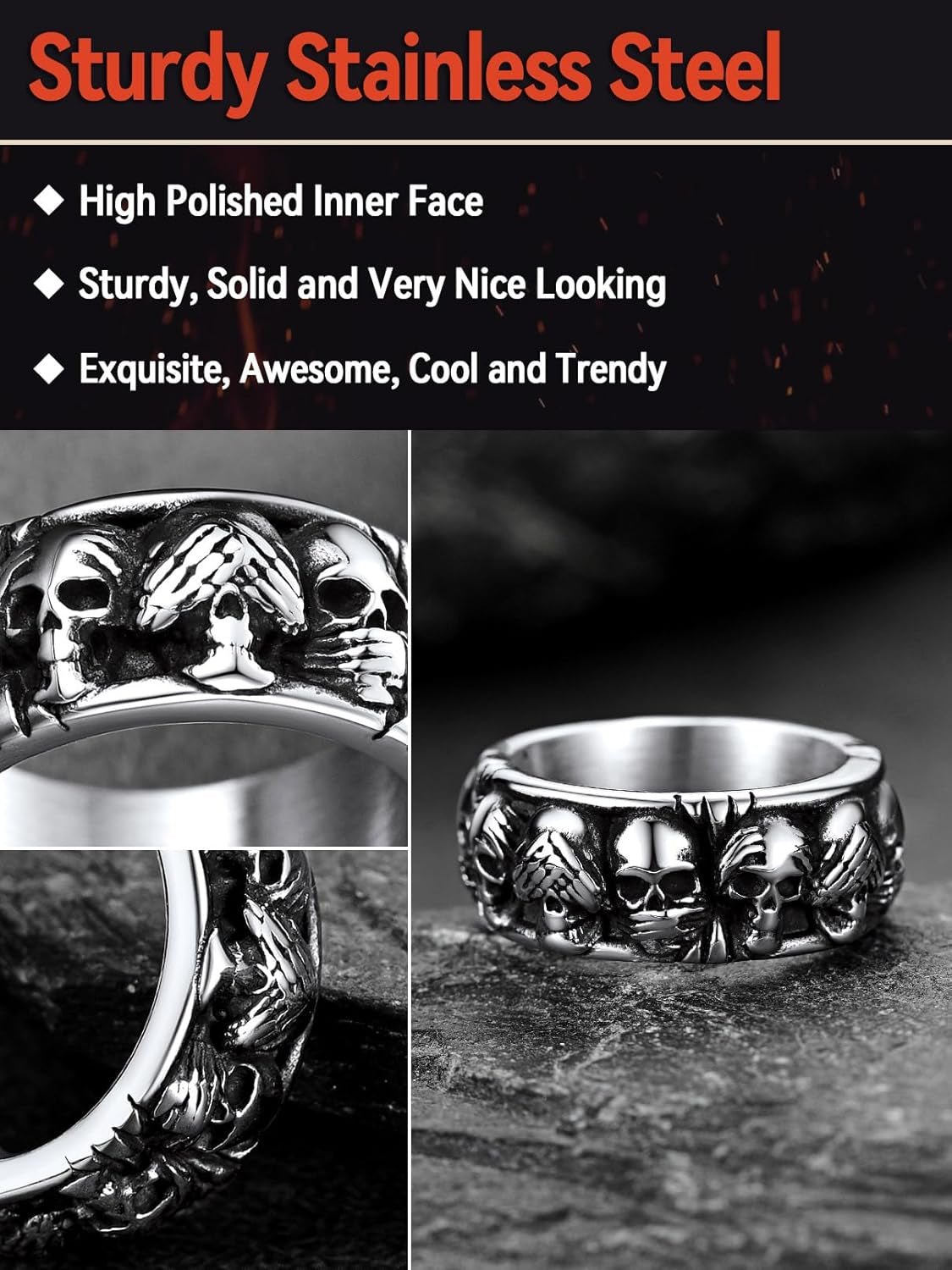 Gothic Skull Band Ring - AMPED