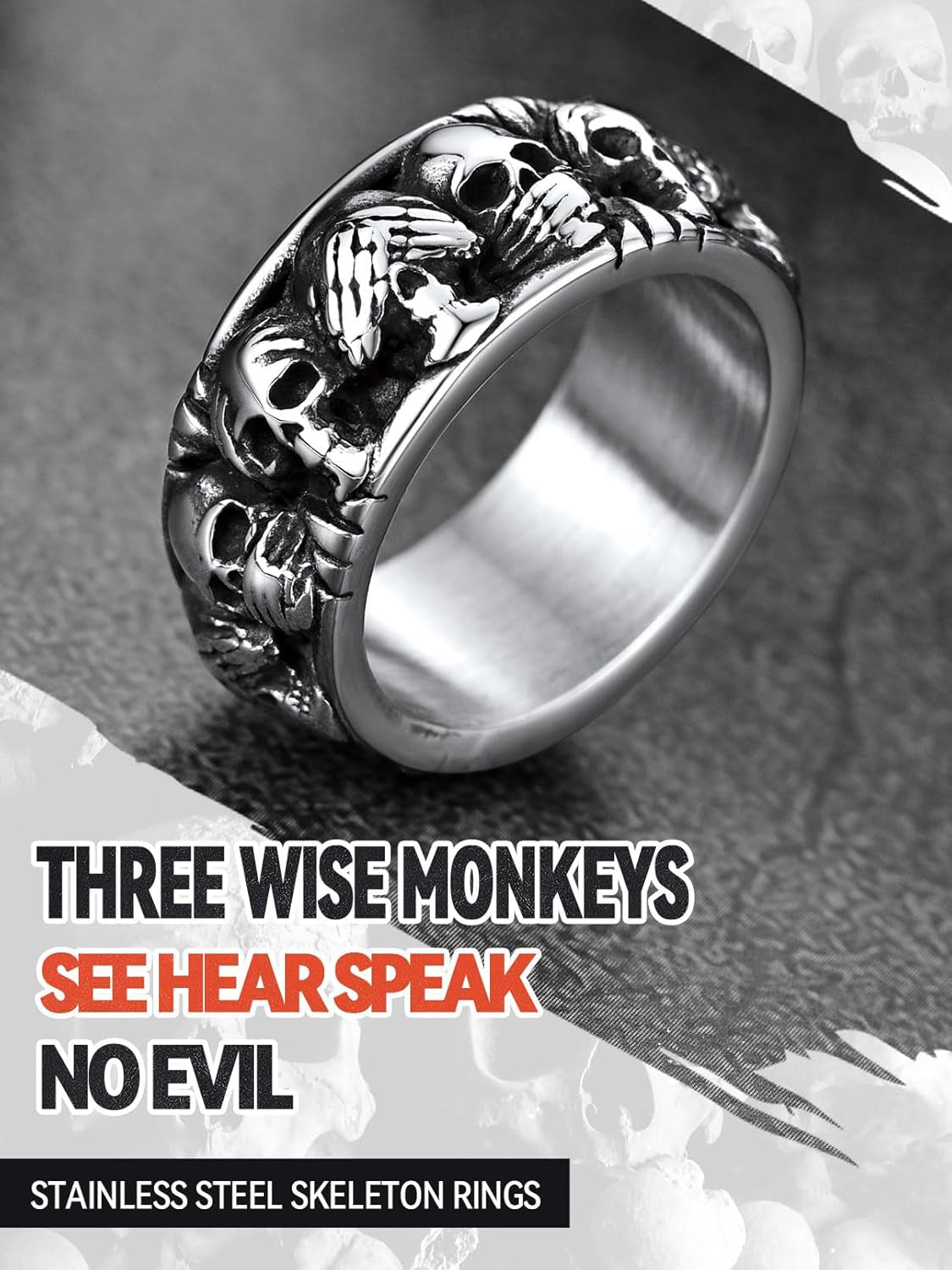 Gothic Skull Band Ring - AMPED