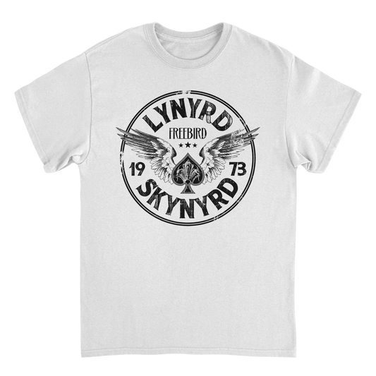 Lynyrd Skynyrd Firebird 1973 Ace Circle Back White T-Shirt - AMPED