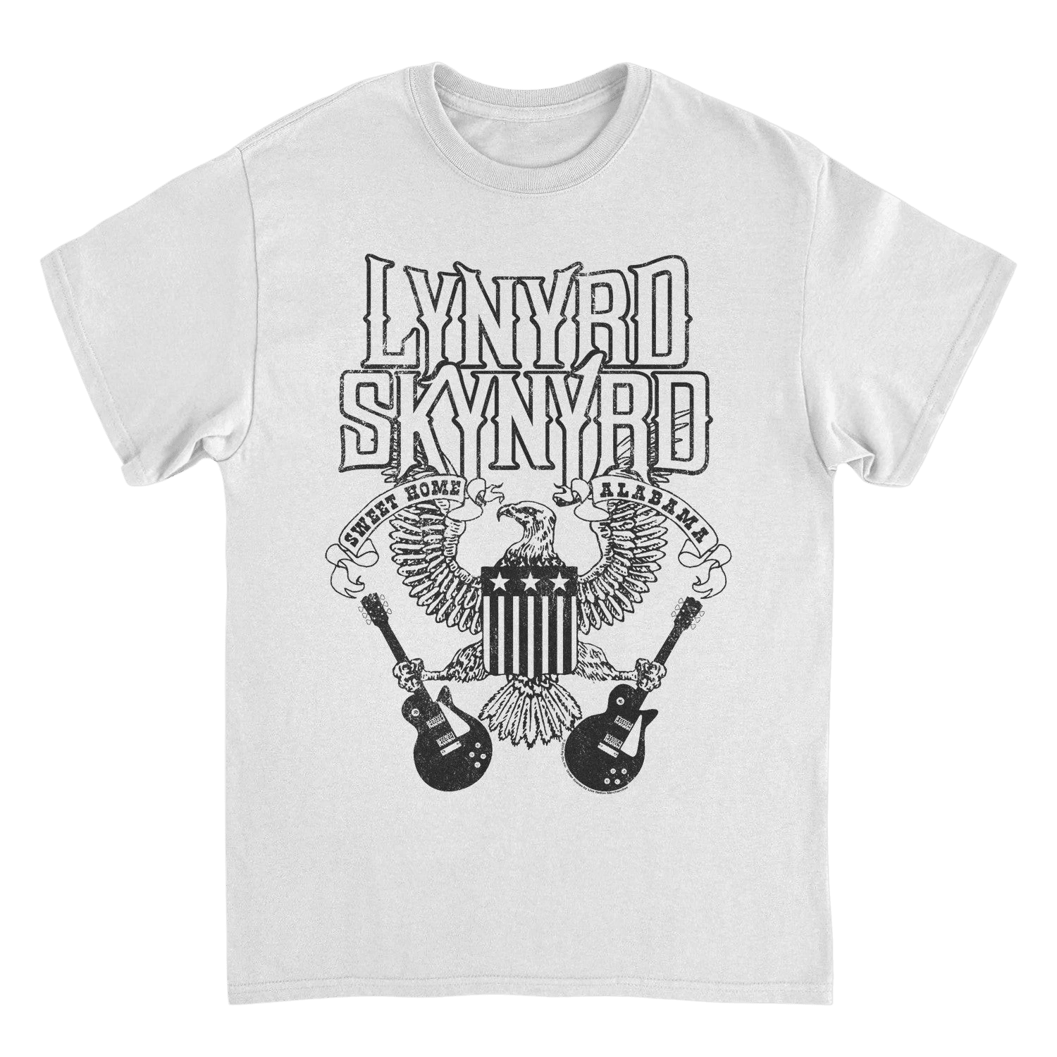 Lynyrd Skynyrd Guitars American Shield Black White T-Shirt - AMPED