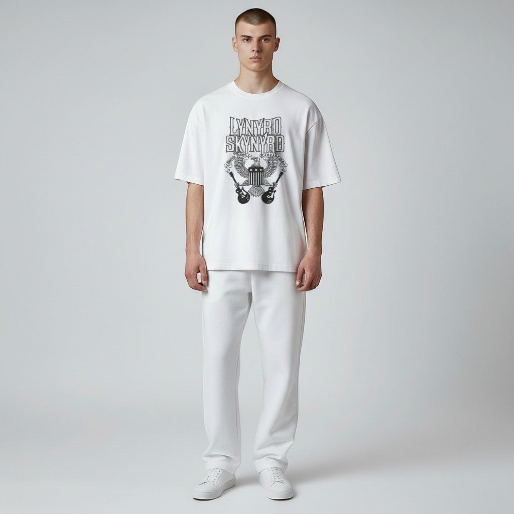 Lynyrd Skynyrd Guitars American Shield Black White T-Shirt - AMPED