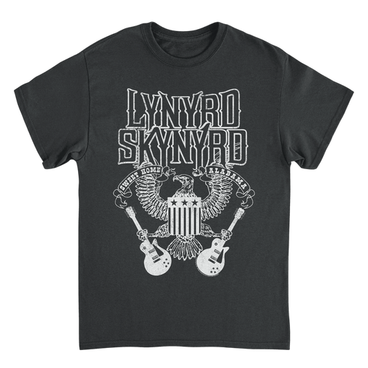 Lynyrd Skynyrd Guitars American Shield White Black T-Shirt - AMPED