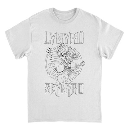 Lynyrd Skynyrd Outlined Eagle Guitar Black White T-Shirt - AMPED