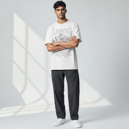 Lynyrd Skynyrd Outlined Eagle Guitar Black White T-Shirt - AMPED