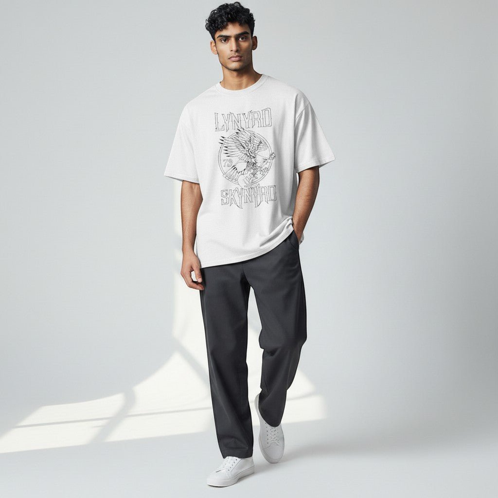 Lynyrd Skynyrd Outlined Eagle Guitar Black White T-Shirt - AMPED