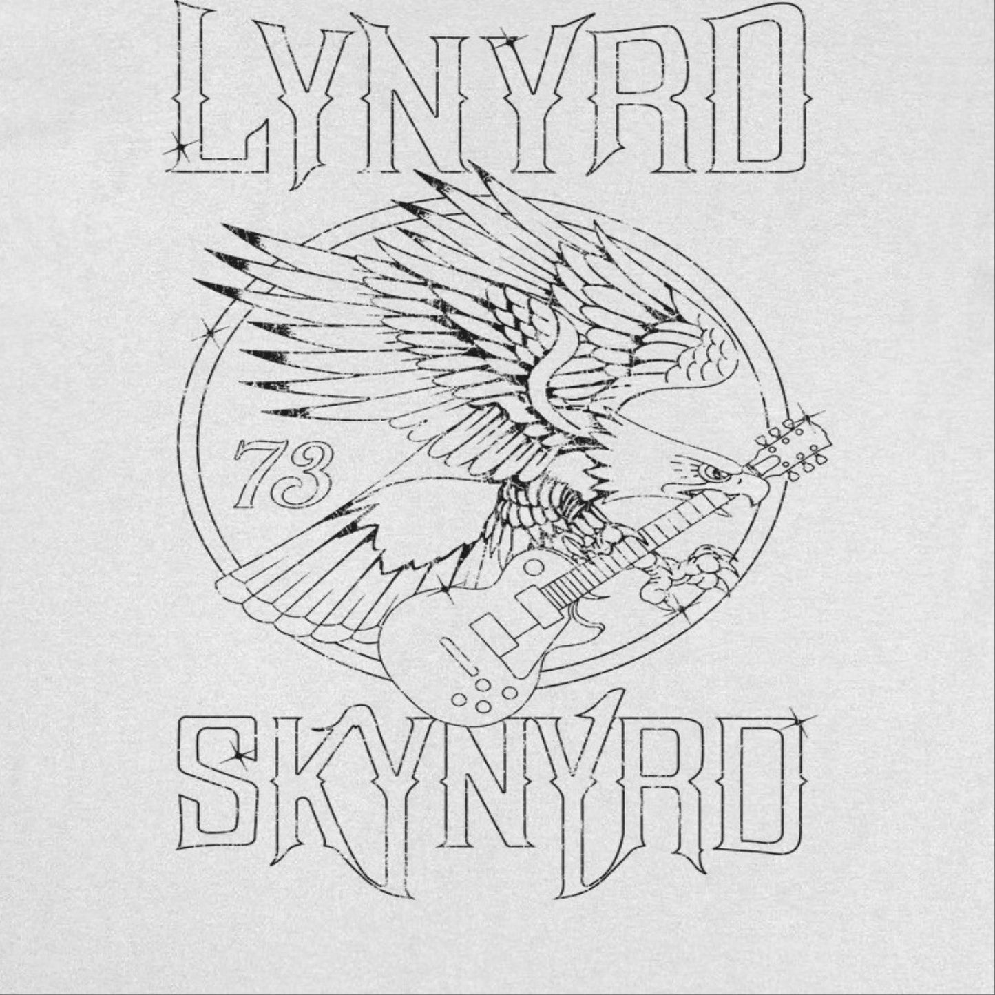 Lynyrd Skynyrd Outlined Eagle Guitar Black White T-Shirt - AMPED