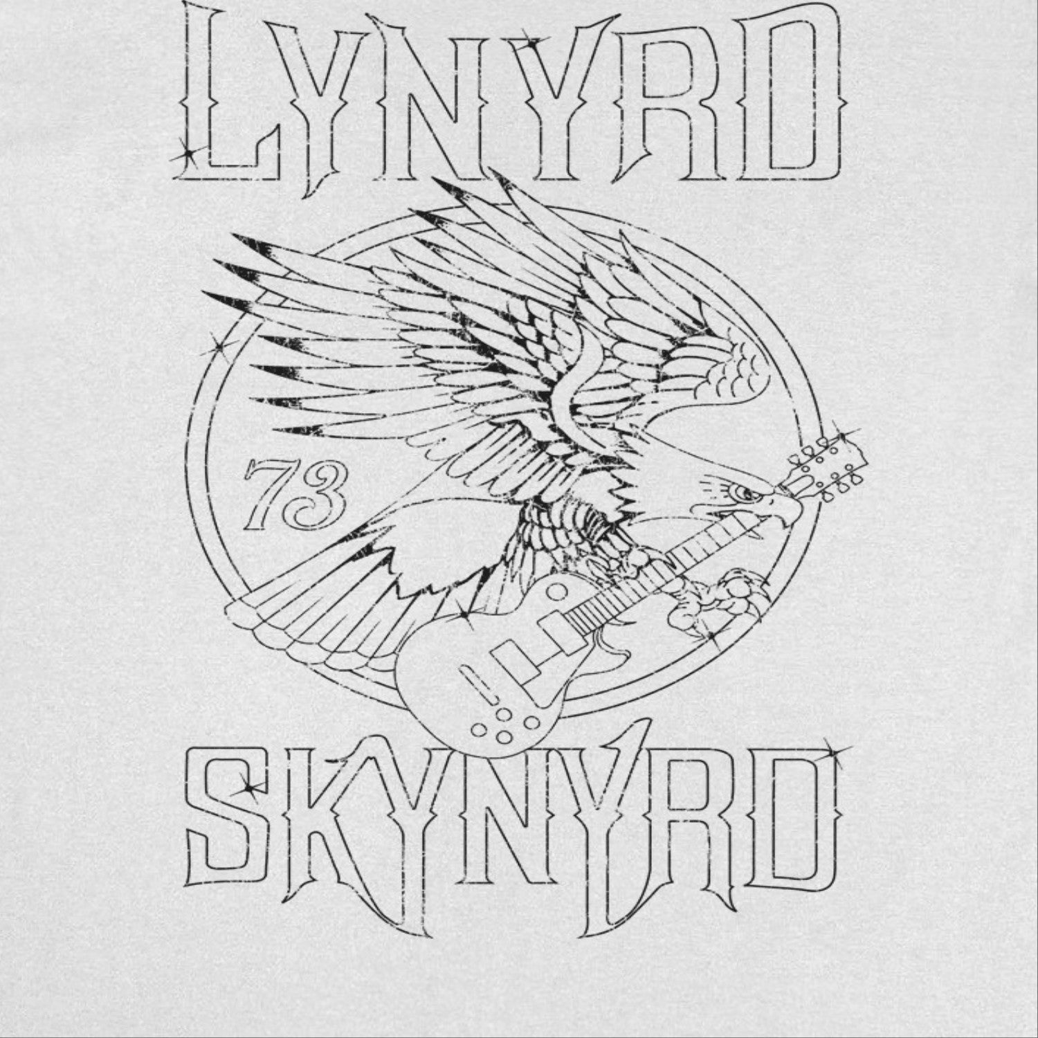 Lynyrd Skynyrd Outlined Eagle Guitar Black White T-Shirt - AMPED