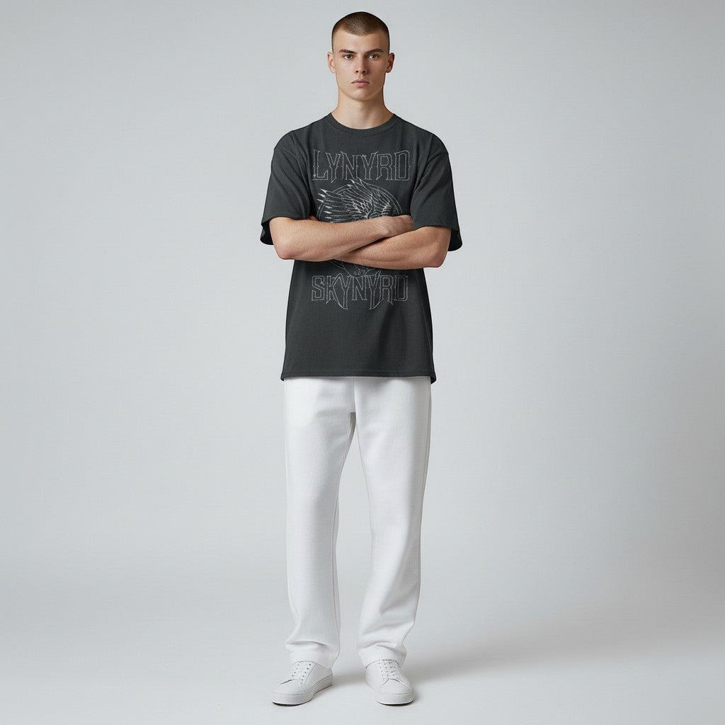 Lynyrd Skynyrd Outlined Eagle Guitar White Black T-Shirt - AMPED