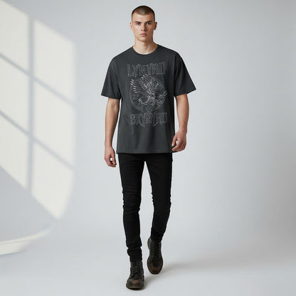 Lynyrd Skynyrd Outlined Eagle Guitar White Black T-Shirt - AMPED