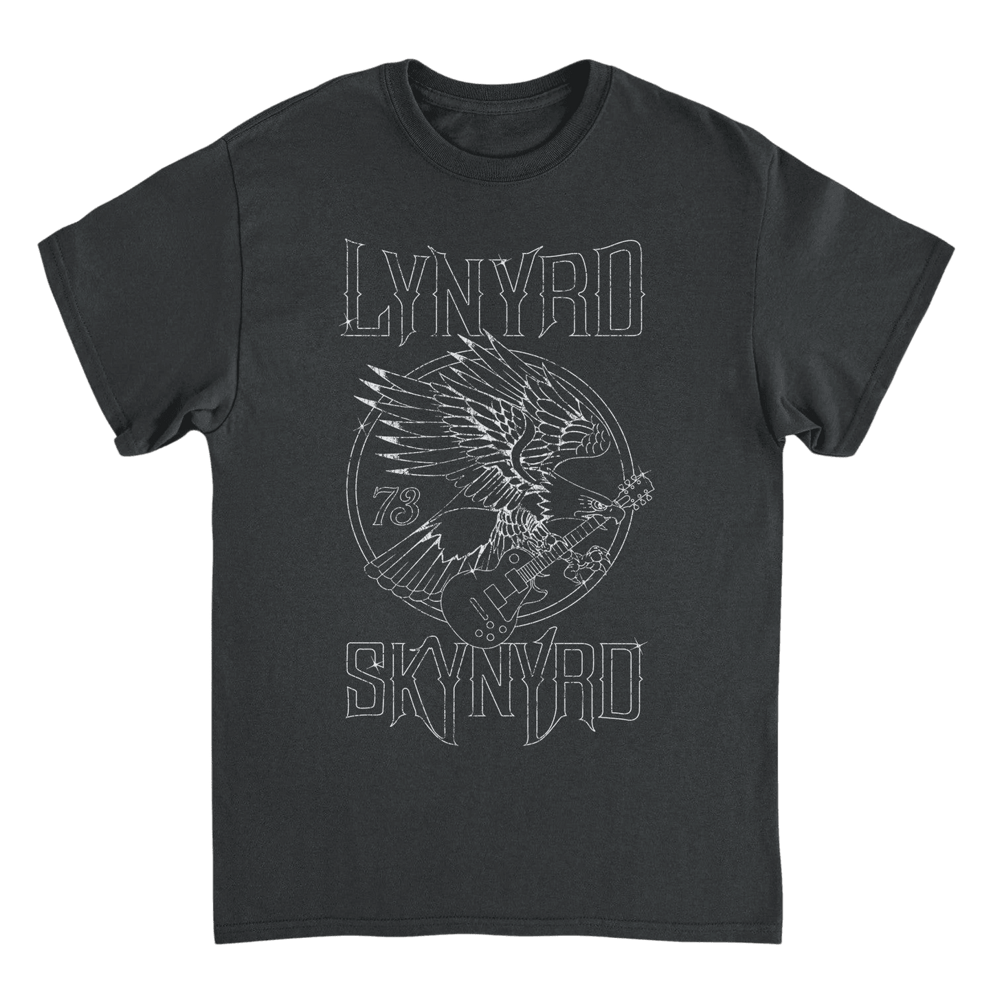 Lynyrd Skynyrd Outlined Eagle Guitar White Black T-Shirt - AMPED