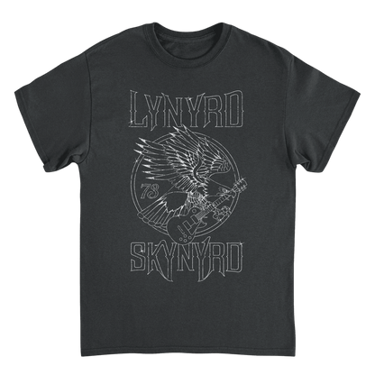 Lynyrd Skynyrd Outlined Eagle Guitar White Black T-Shirt - AMPED