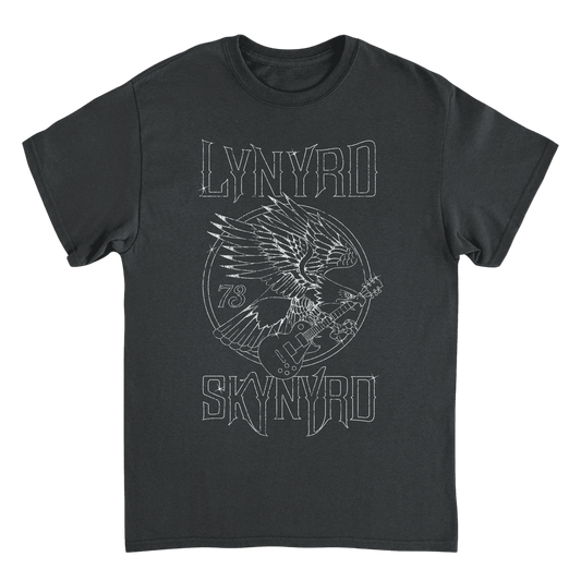Lynyrd Skynyrd Outlined Eagle Guitar White Black T-Shirt - AMPED