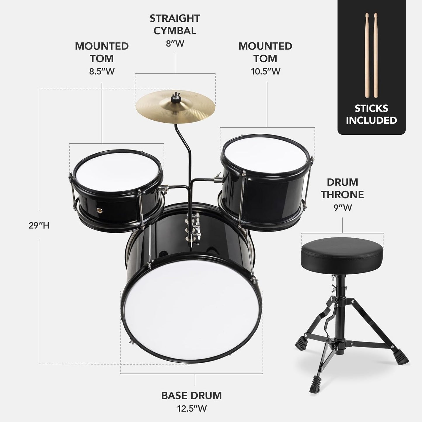 Rookie Riot 3 - Piece Kids Drum Kit – Junior Beginner Set - AMPED