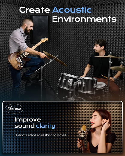 Sonicism Soundproof Foam Panels - 12 PACK - AMPED