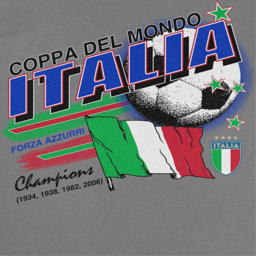 Toffs Retro Soccer Futbol Copa Del Mundo Italia Charcoal T-Shirt - AMPED