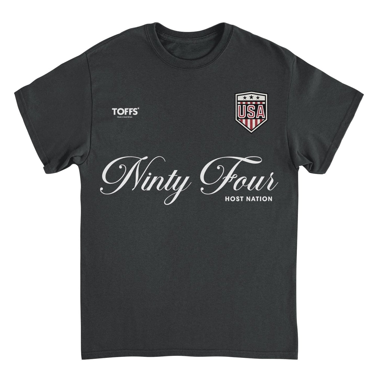 Toffs Retro Soccer Futbol Ninty Four Host Nation Black T-Shirt - AMPED