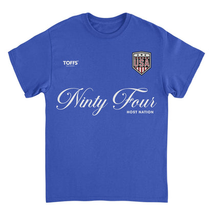 Toffs Retro Soccer Futbol Ninty Four Host Nation Royal T-Shirt - AMPED