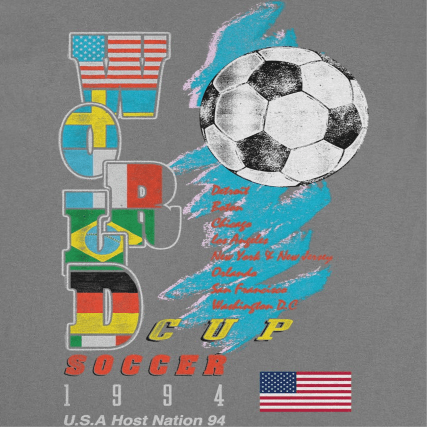 Toffs Retro Soccer Futbol World Soccer Cup Charcoal T-Shirt - AMPED