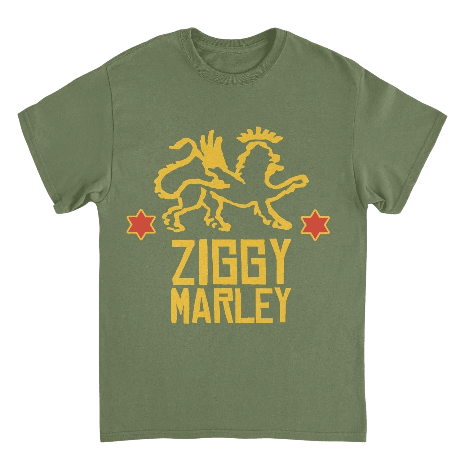 Ziggy Marley Red Star Lion Military Green T-Shirt - AMPED