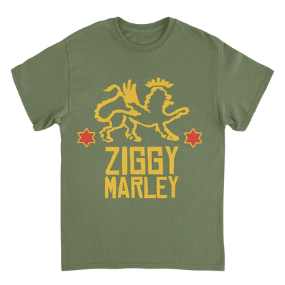 Ziggy Marley Red Star Lion Military Green T-Shirt - AMPED