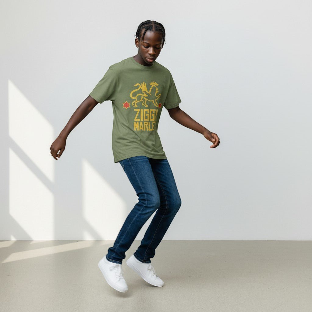 Ziggy Marley Red Star Lion Military Green T-Shirt - AMPED