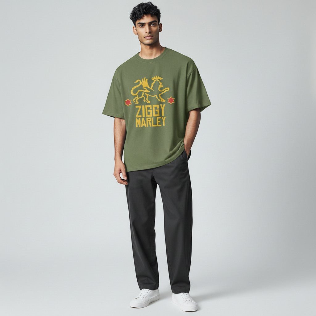 Ziggy Marley Red Star Lion Military Green T-Shirt - AMPED
